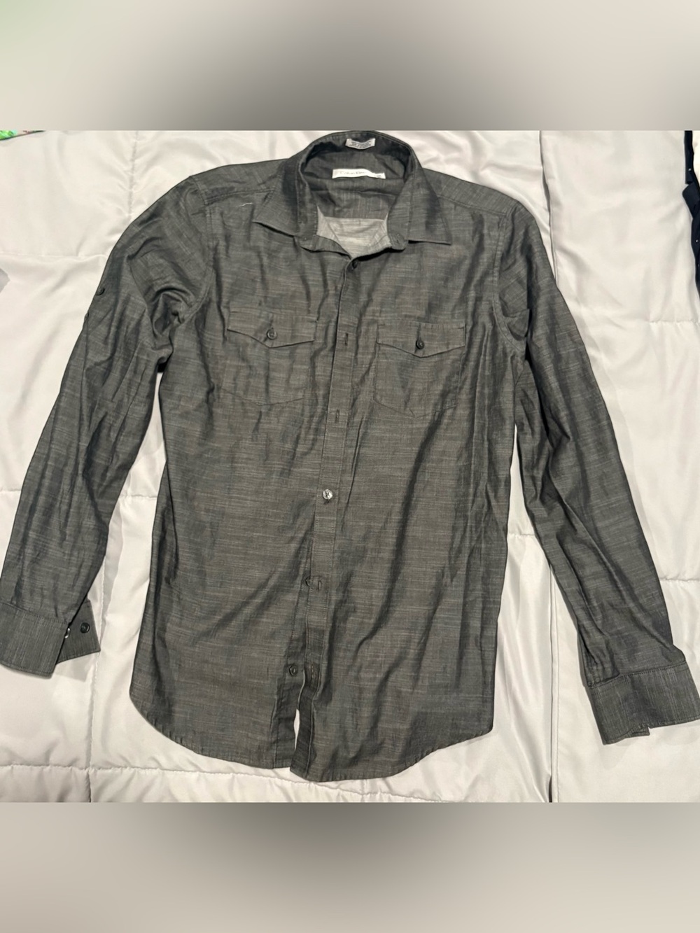 Calvin Klein Men's Long Sleeve Gray Button-Down Shirt